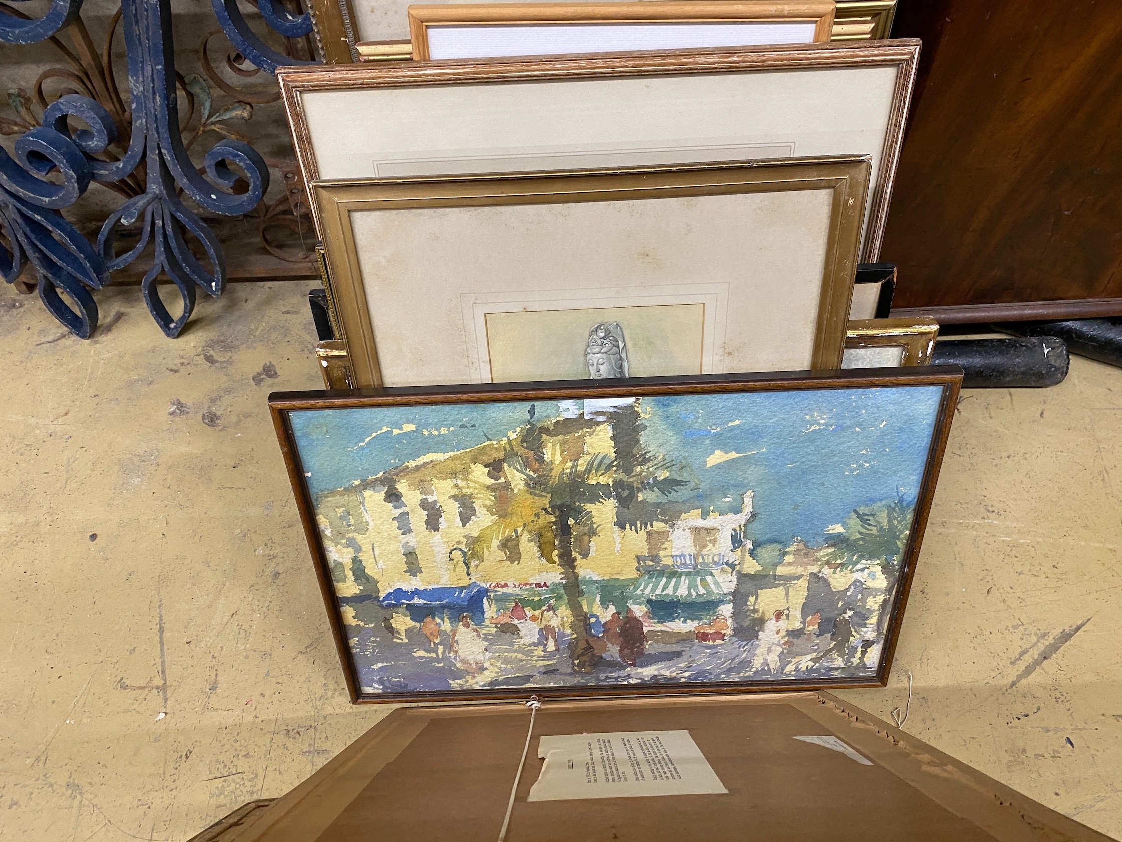 A quantity of assorted watercolours, prints and plaques